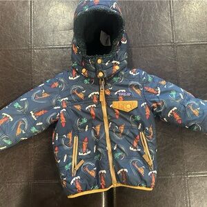 Patagonia Reversible Printed Tribbles Hoodie Size 3T, Navy/Green